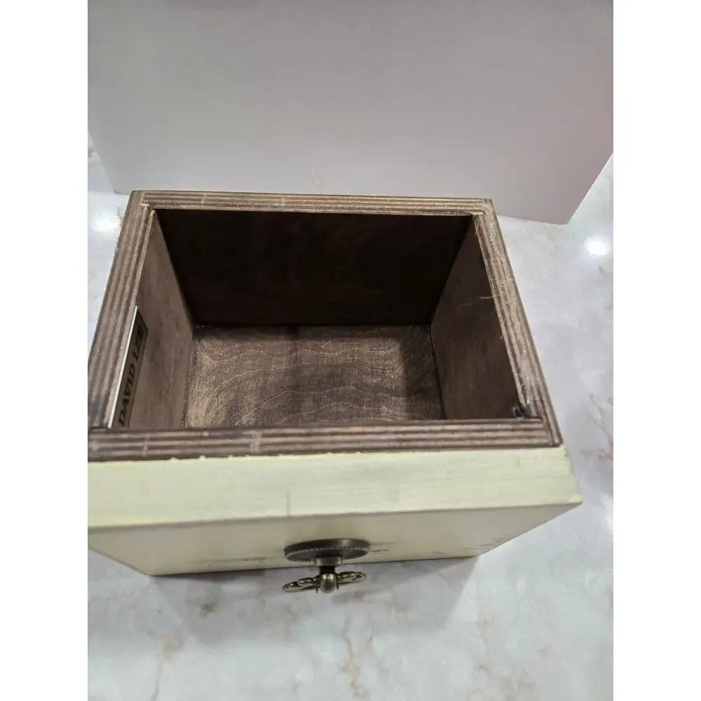 Creamer Colored Distressed Wooden Box with Metal Handle 6.75